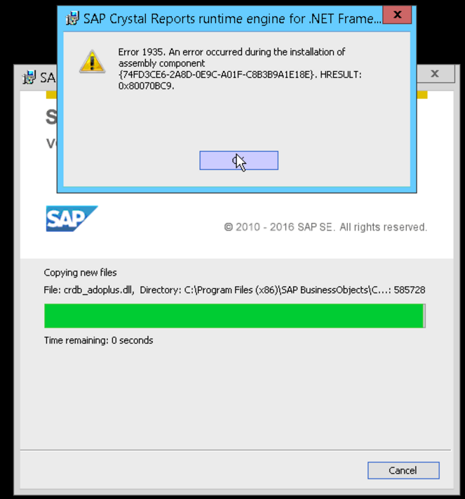 install crystal reports windows 10